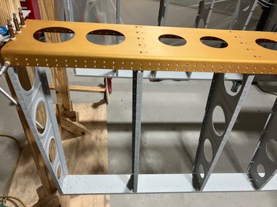 The main spar is countersinked for the skins.