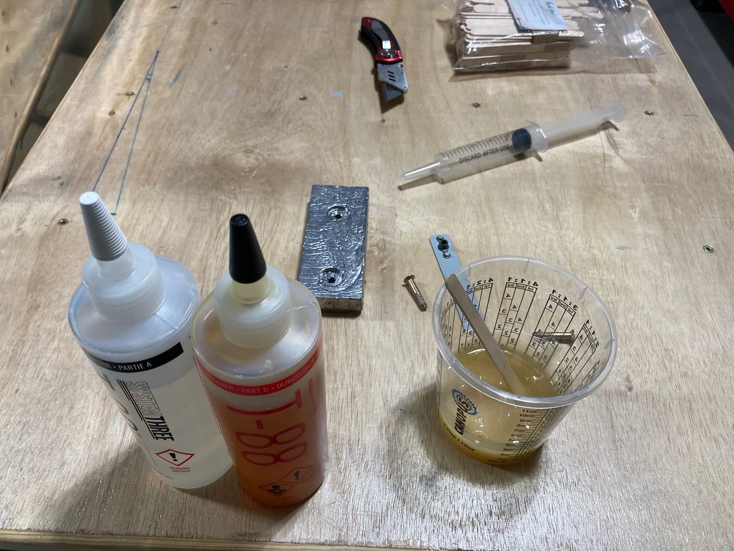 Mixing the epoxy.