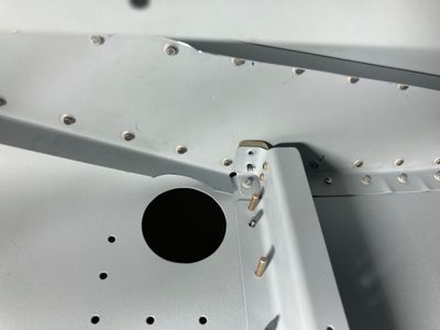 The F-724 bulkhead is clecoed.