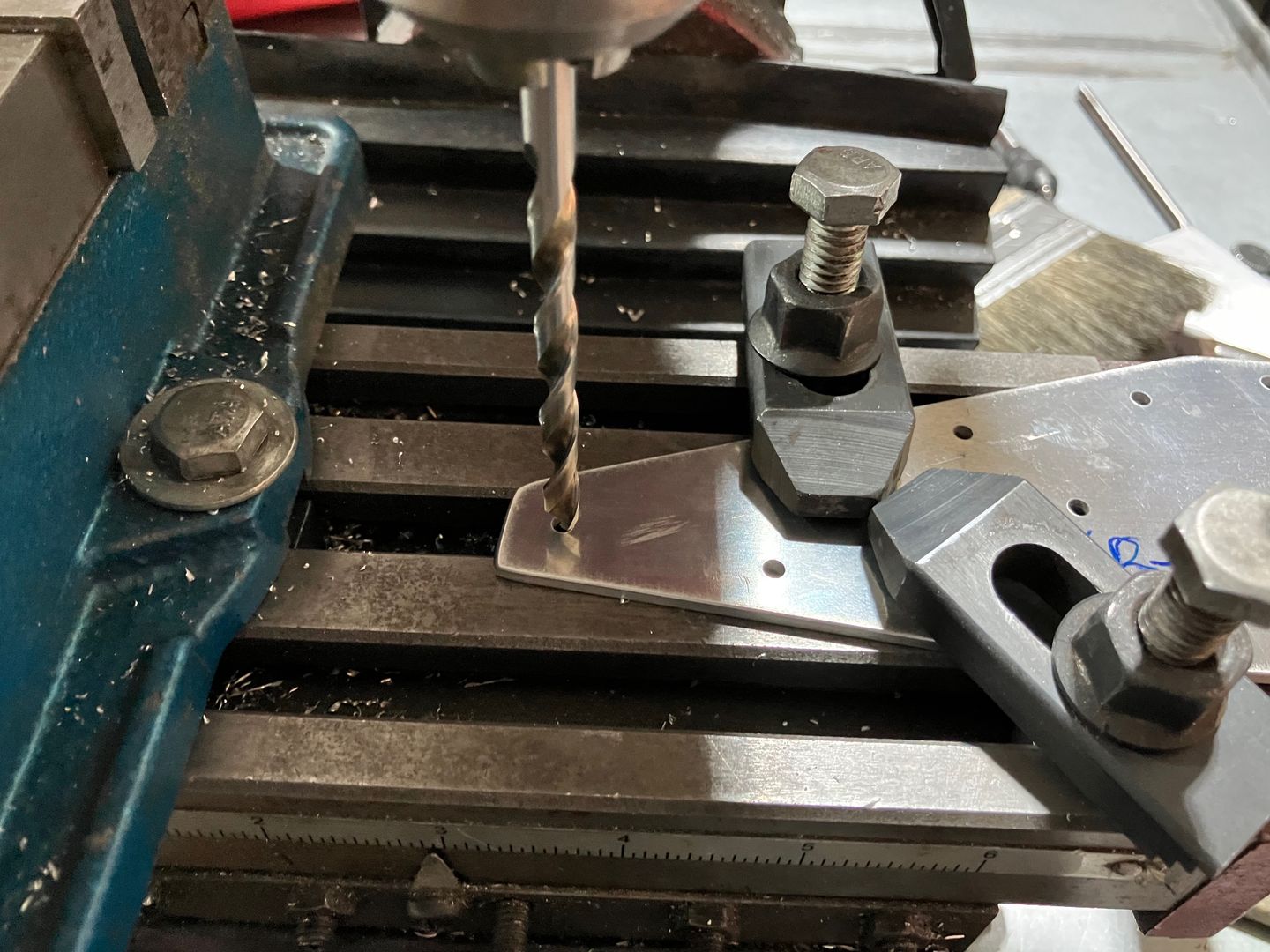 Drilling the bolt hole.