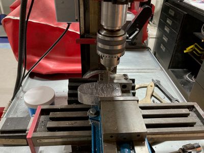 Drilling the lead on the mill.