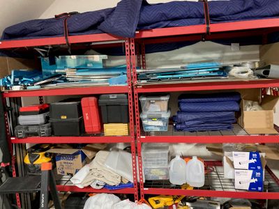 The parts on the shelves.