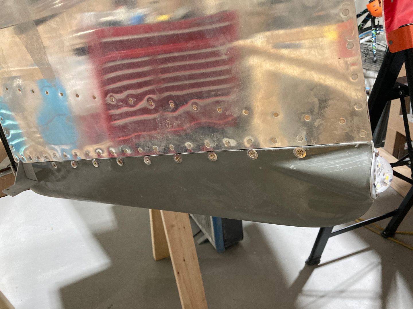 Rudder fairing nutplates are installed.