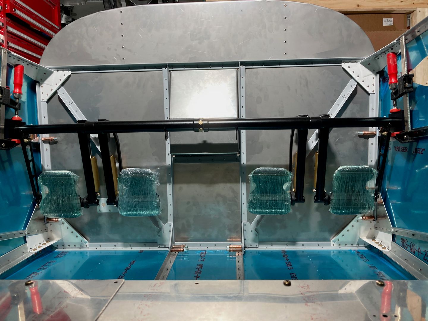 The rudder pedals clamped.